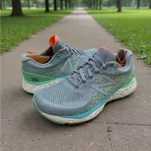 New Balance Men’s Athletic Shoes - Gray with Mint & Coral Accents